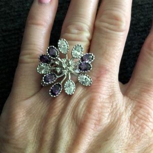 Purple and clear crystal ring size 7